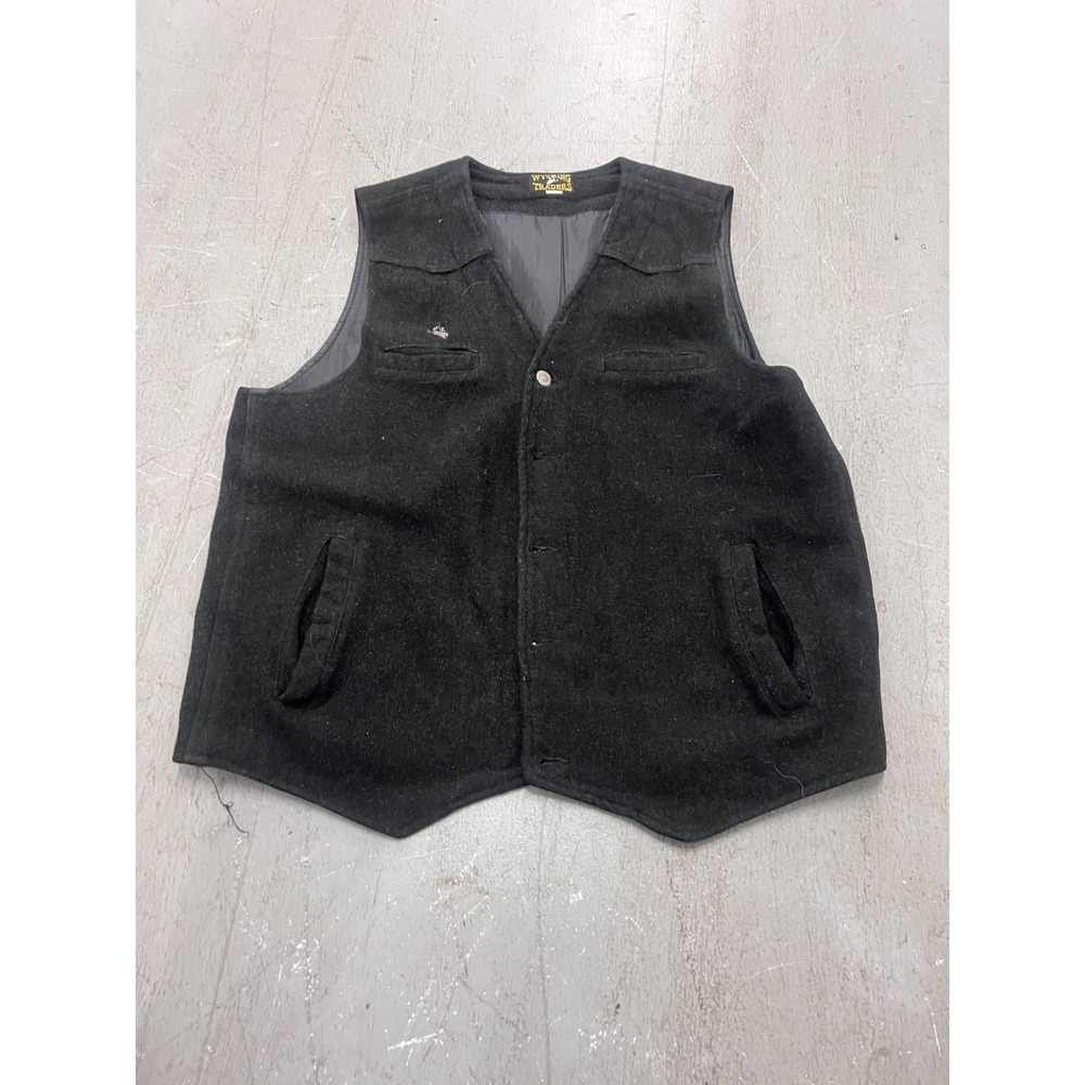 Wyoming Traders Vest Mens XL 46" Chest Black Wool Button Front Western Cowboy